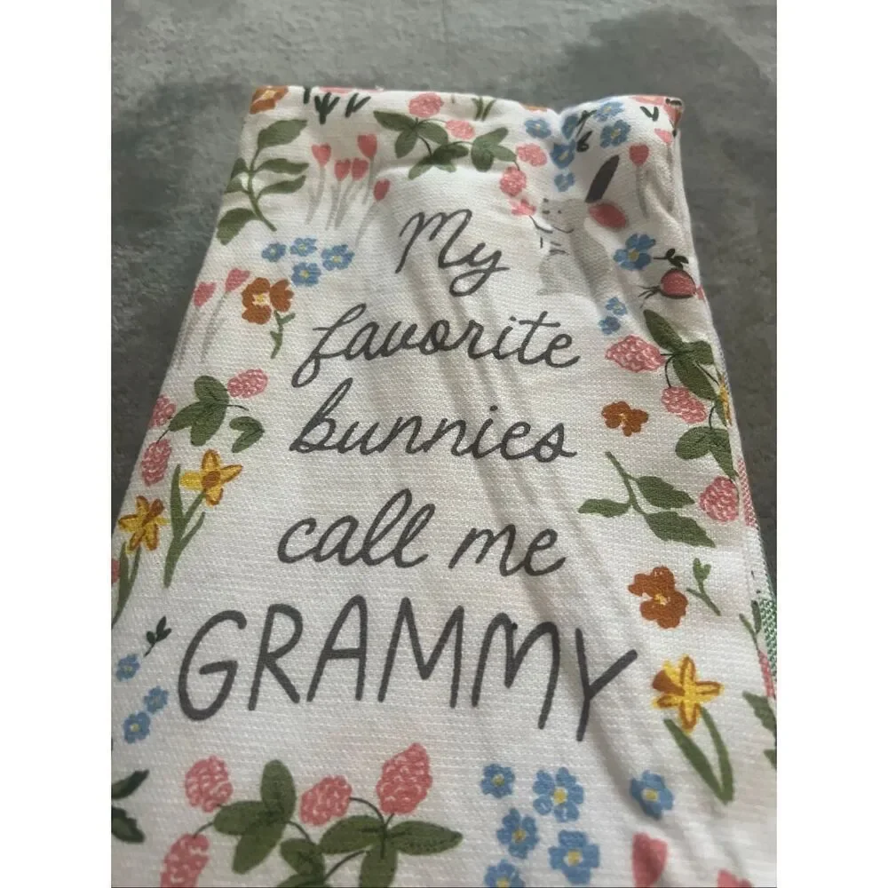 Shabby Chic My Favorite Bunnies Call Me Grammy Dish Towel Set 3 Pack